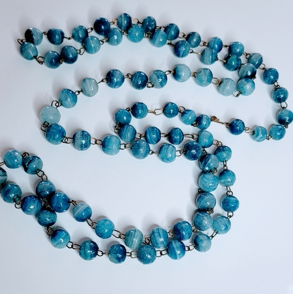 VTG Hand Made Chinese Blue Jade Bead Necklace - Picture 3 of 6